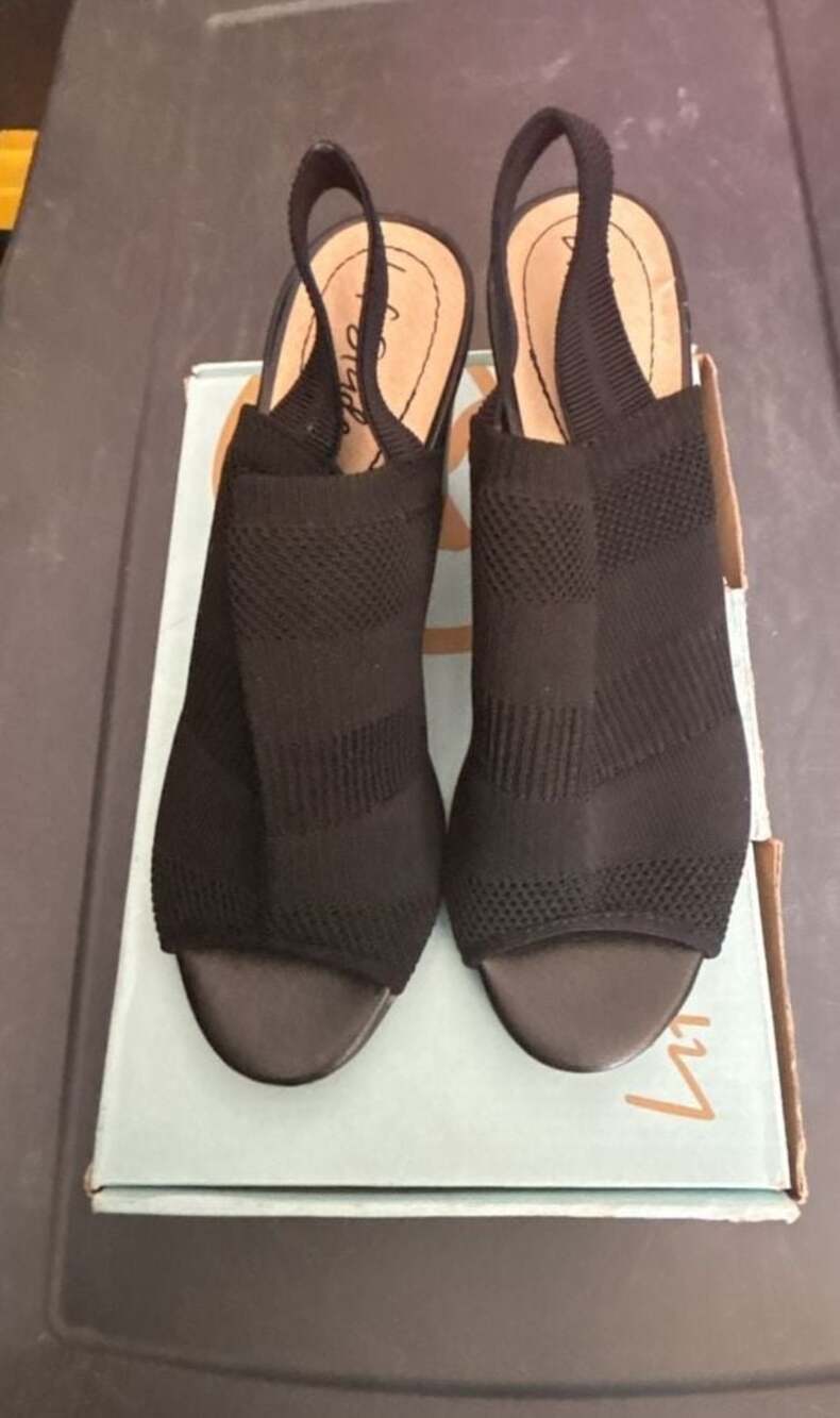 LifeStride Afton Black Flyknit Slingback Peep Toe Sandals